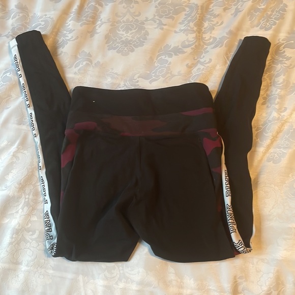 COPY - Pink Yoga leggings black with dark pink camo and logo running down sides… - Picture 2 of 5